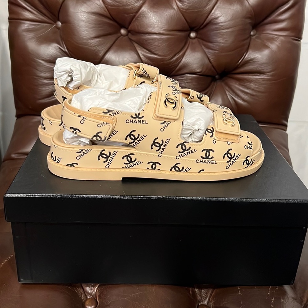 Authentic Chanel CC Dad Sandals 36